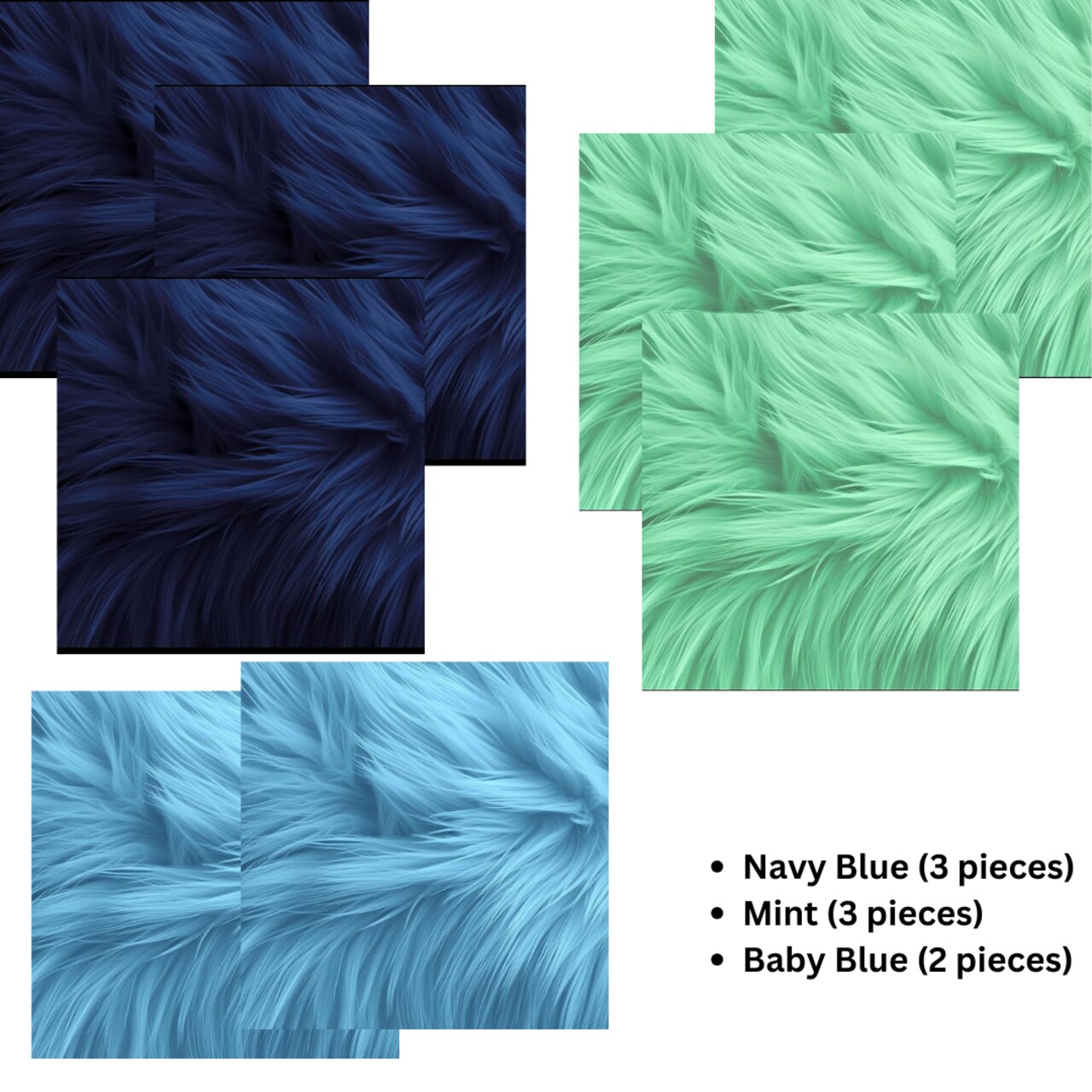 FabricLA Faux Fur Fabric - 8 Pieces Square Fur Material Fabric - 10” X 10” Inches (25cm x 25cm) - Shaggy Fur Patches Fabric Cuts Chair Cover Seat Cushion for DIY Craft